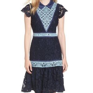 Draper James Nassau Navy Lace Tiered Collar Short Sleeve Dress Size 2